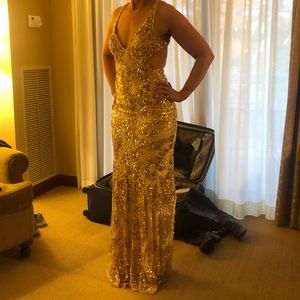 Cassandra Stone Mac Duggal Fully Sequin Gold Gown
